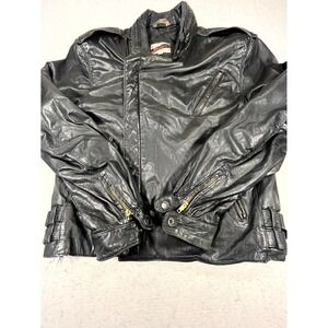 VTG Banzai Moto Jacket Mens 40 Black Leather Water Resistance Biker Motorcycle